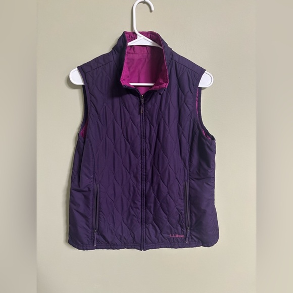 LL Bean Womens Purple Short Purple Pink Reversible Full Zip Vest Size Medium - Picture 1 of 6